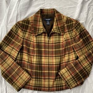 Express Women’s Crop Jacket Plaid Zip Jacket YKK Zips Quiet Luxury Wool Blend M